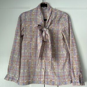 Lady Manhattan Vintage 70s Pastel Blouse With Bow Collar Size 8 (Runs Small)